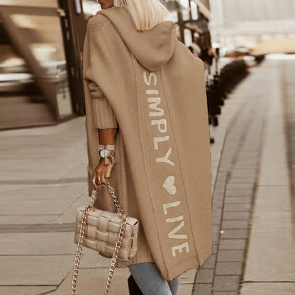 Women's Hooded Knit Cardigan - Long Open Front - Relaxed Fit - Soft & Comfortable