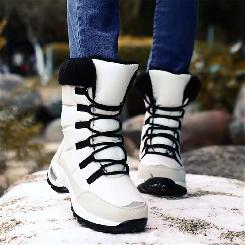 Air Cushion Lace-Up Mid-Calf Quilted Boots