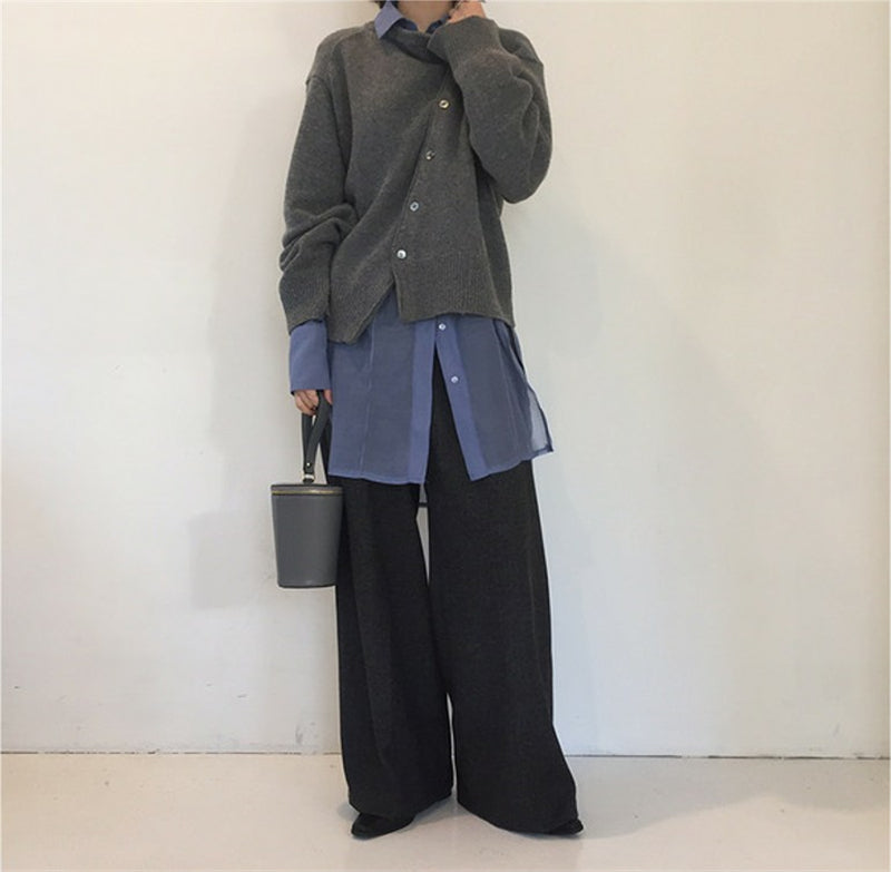 Women's oblique button lazy style cardigan