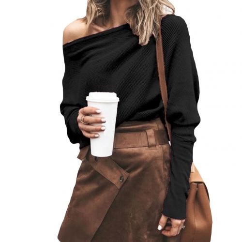 Women's Off-Shoulder Sweater - Ribbed Knit - Loose Fit - Long Sleeve Casual Wear