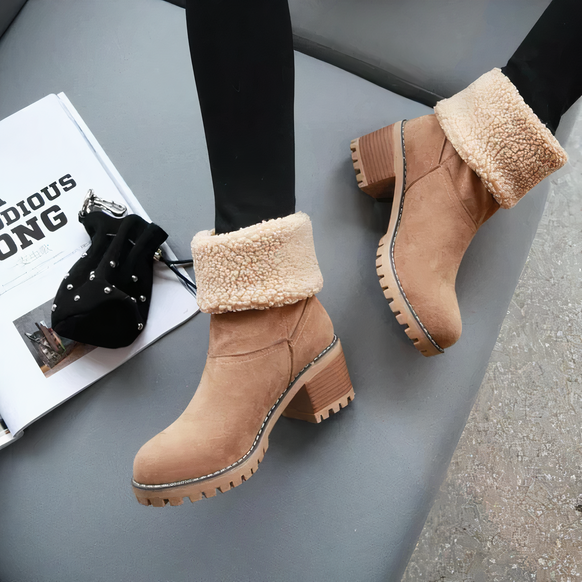 Versatile square heel winter boots for women