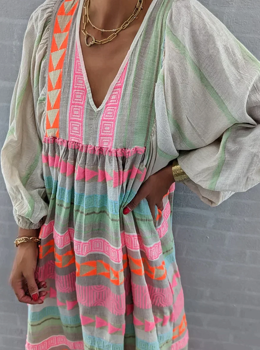 Geometric Pattern Loose Fit Bohemian Dress