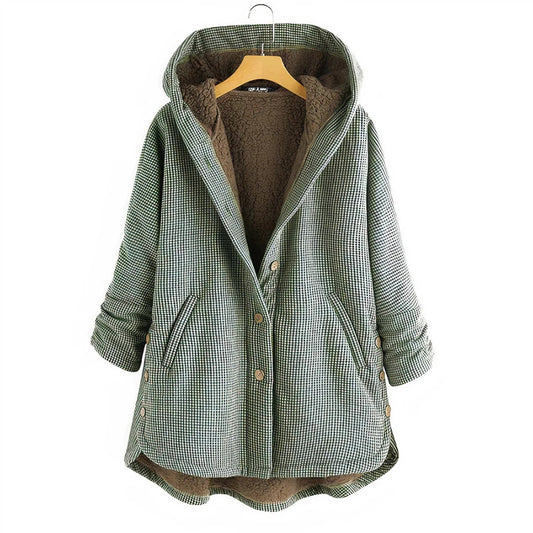 Sherpa Lined Plaid Relaxed Fit Hooded Coat