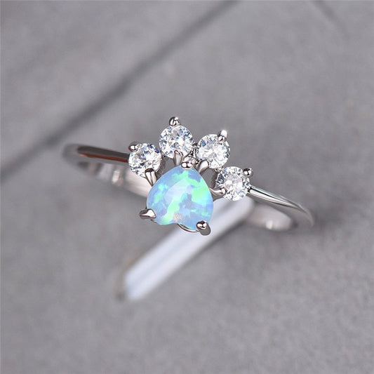 Radiant Opal and Zirconia Adjustable Ring