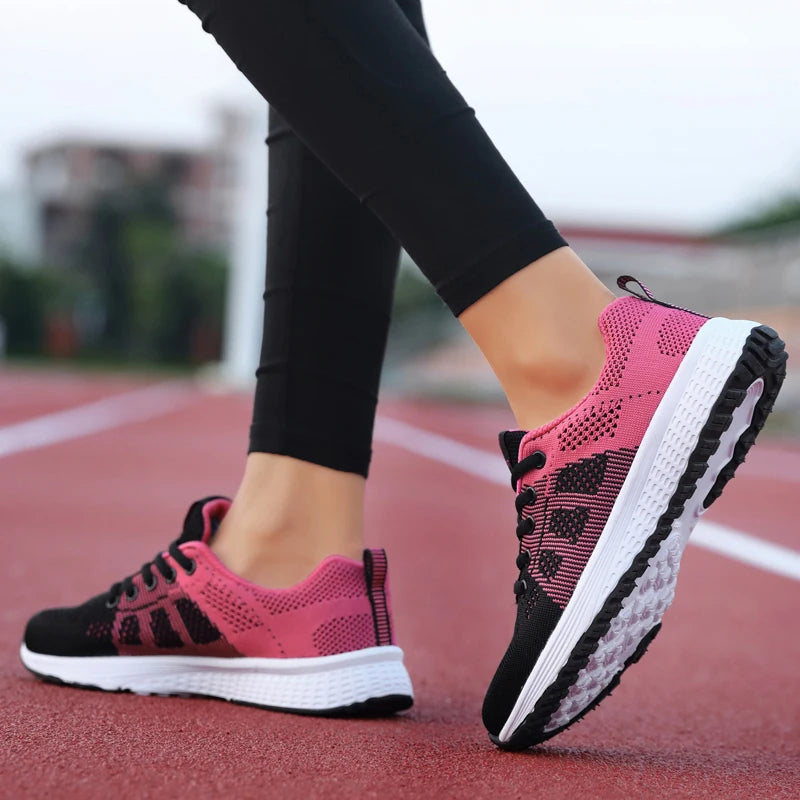 Women's breathable mesh casual sneakers white running shoes