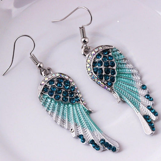 Crystal Embellished Angel Wing Dangle Earrings