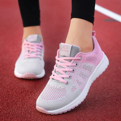 Women's breathable mesh casual sneakers white running shoes