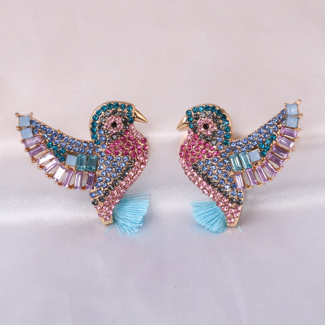 Multicolored zirconia bird earrings