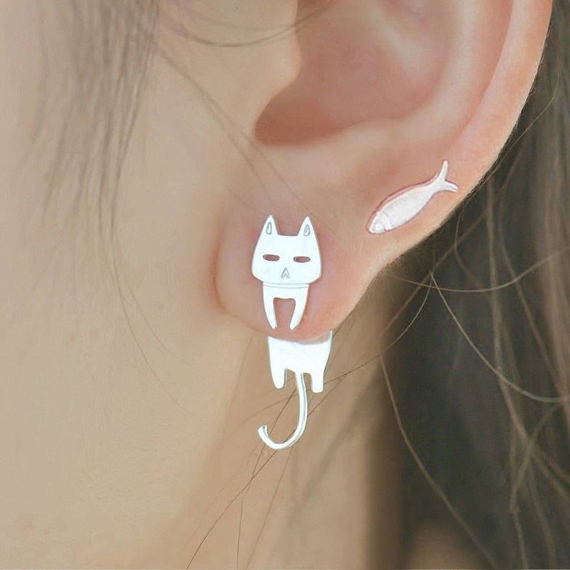 Climbing kitty earring