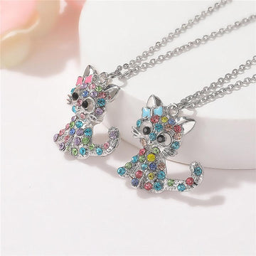 Playful kitten necklace with colorful zirconia