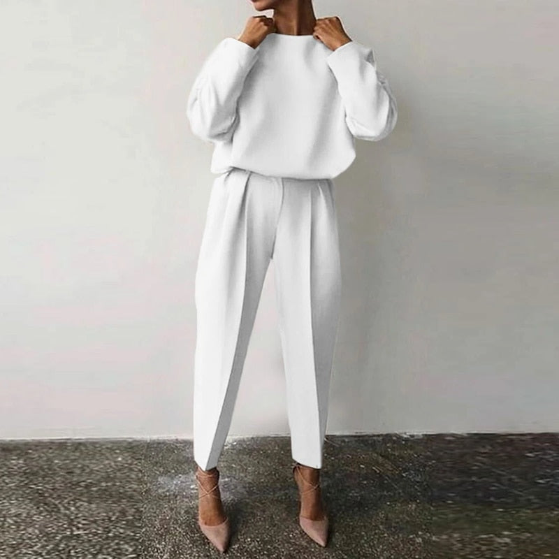 Relaxed Fit Balloon Sleeve 2-Piece Suit Set 