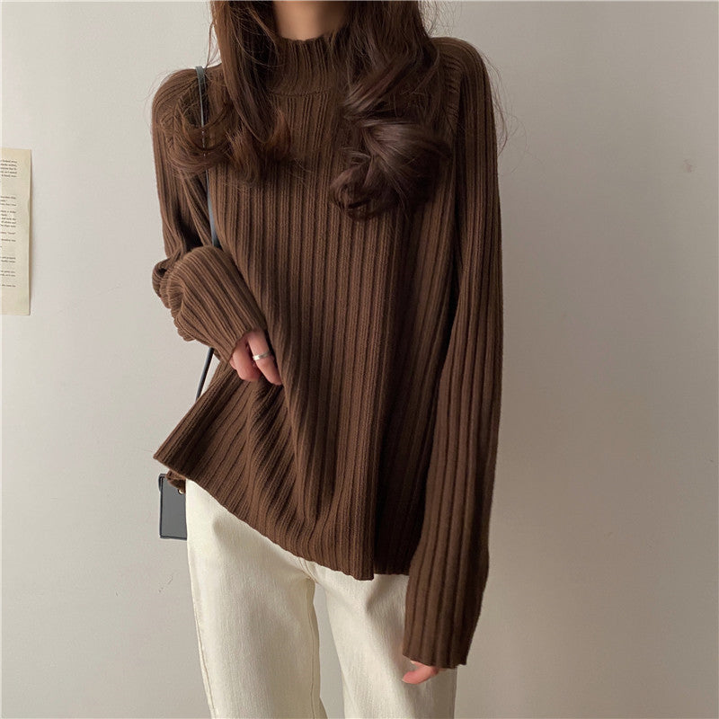 Women’s Knit Sweater - Ribbed Texture - Mock Turtleneck - Long Sleeve Relaxed Fit