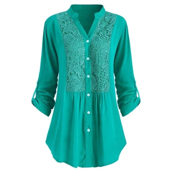 Loose lace stitching shirt for women