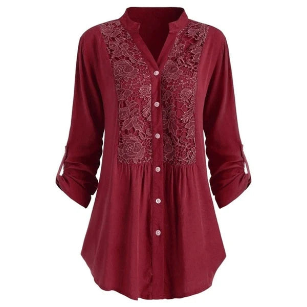 Loose lace stitching shirt for women
