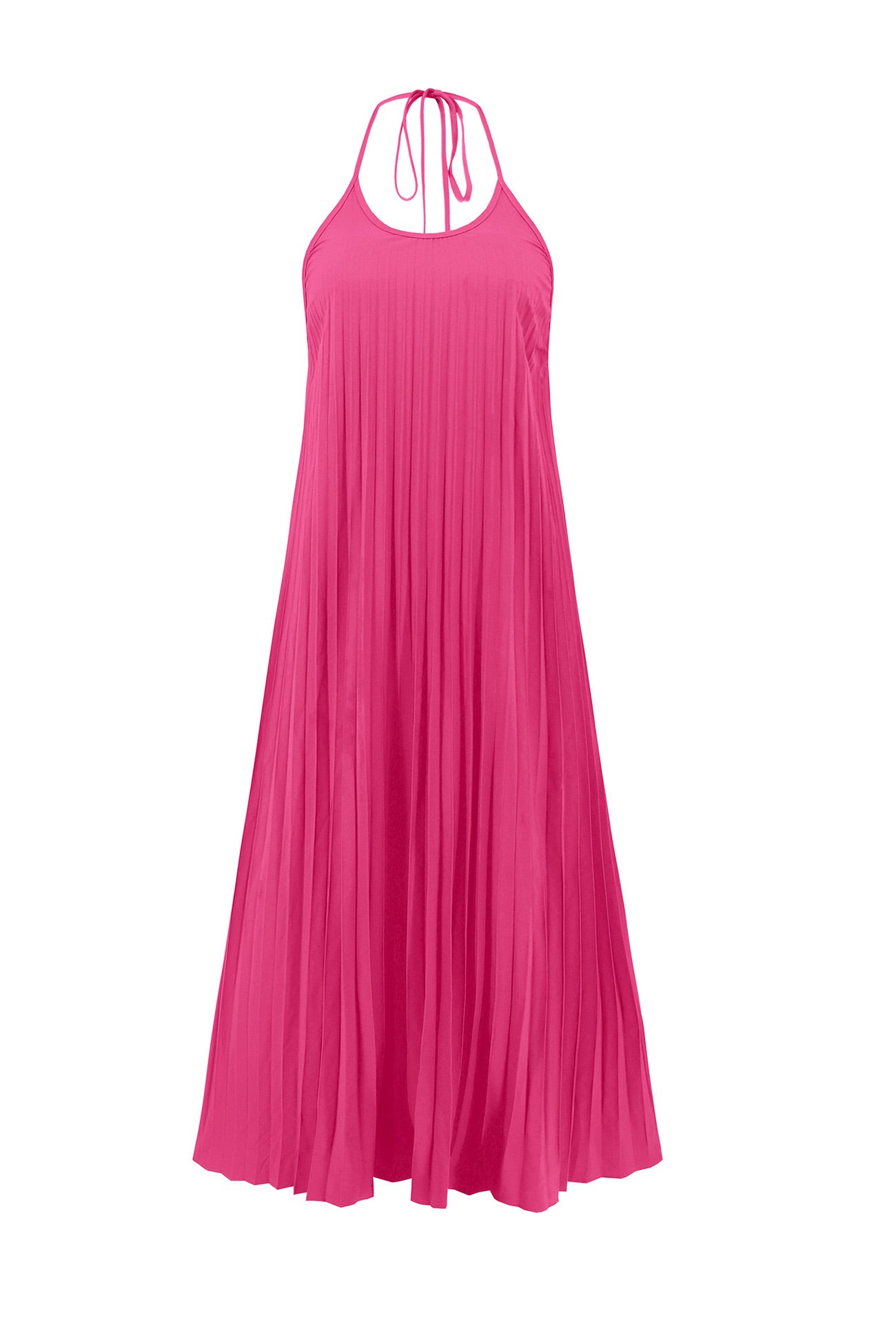 Women's Maxi Dress - Halter Neck - Pleated Flowing Fit - Side Slit Elegant Style