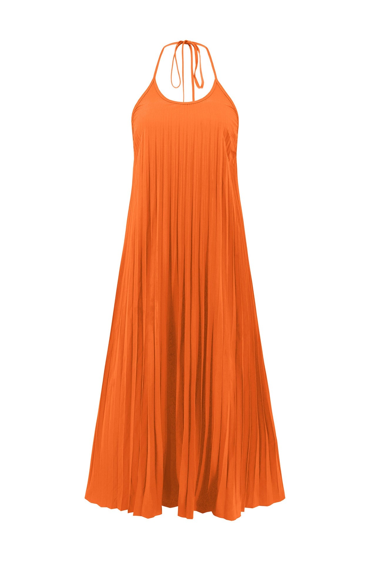 Women's Maxi Dress - Halter Neck - Pleated Flowing Fit - Side Slit Elegant Style