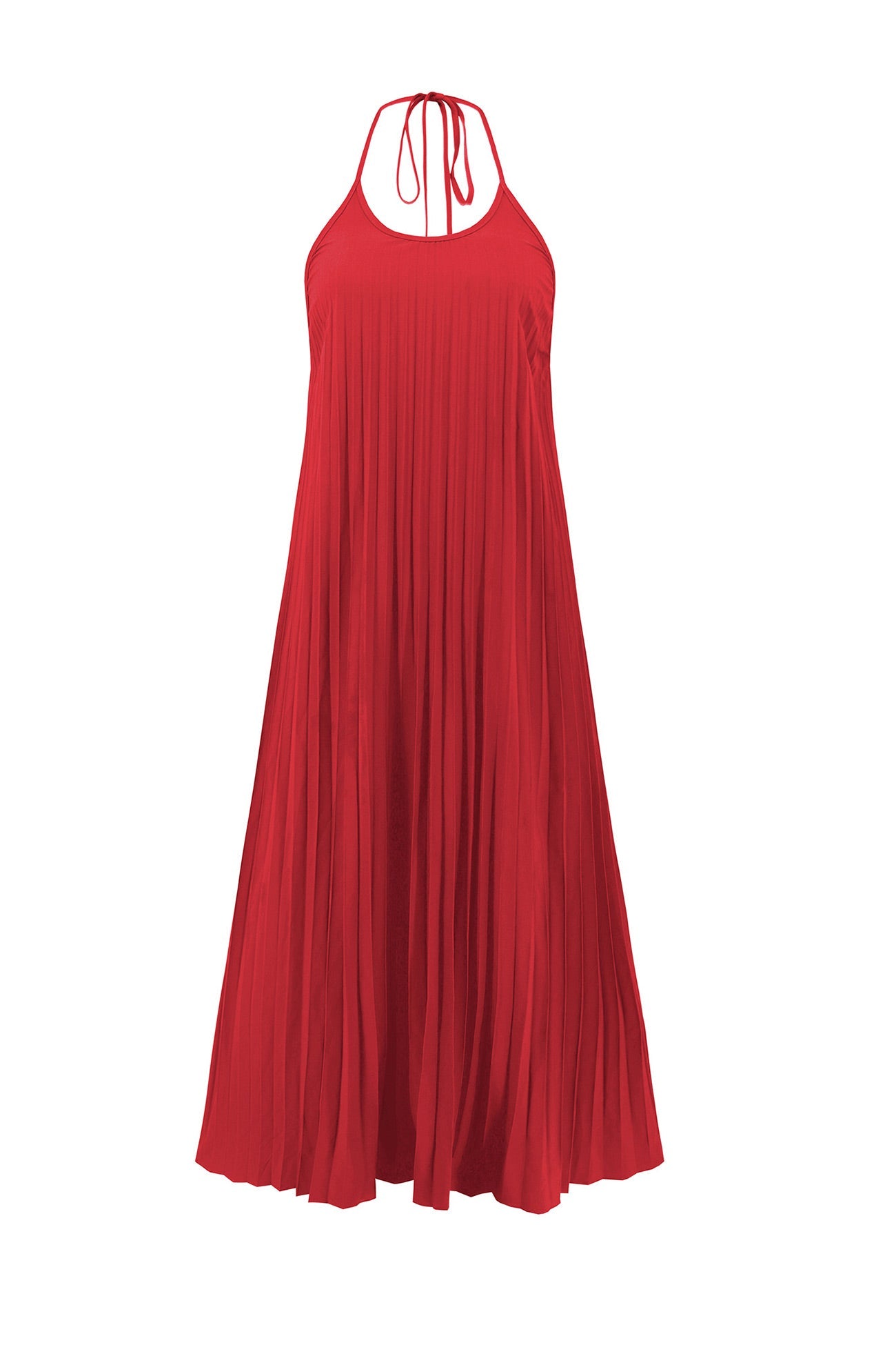Women's Maxi Dress - Halter Neck - Pleated Flowing Fit - Side Slit Elegant Style