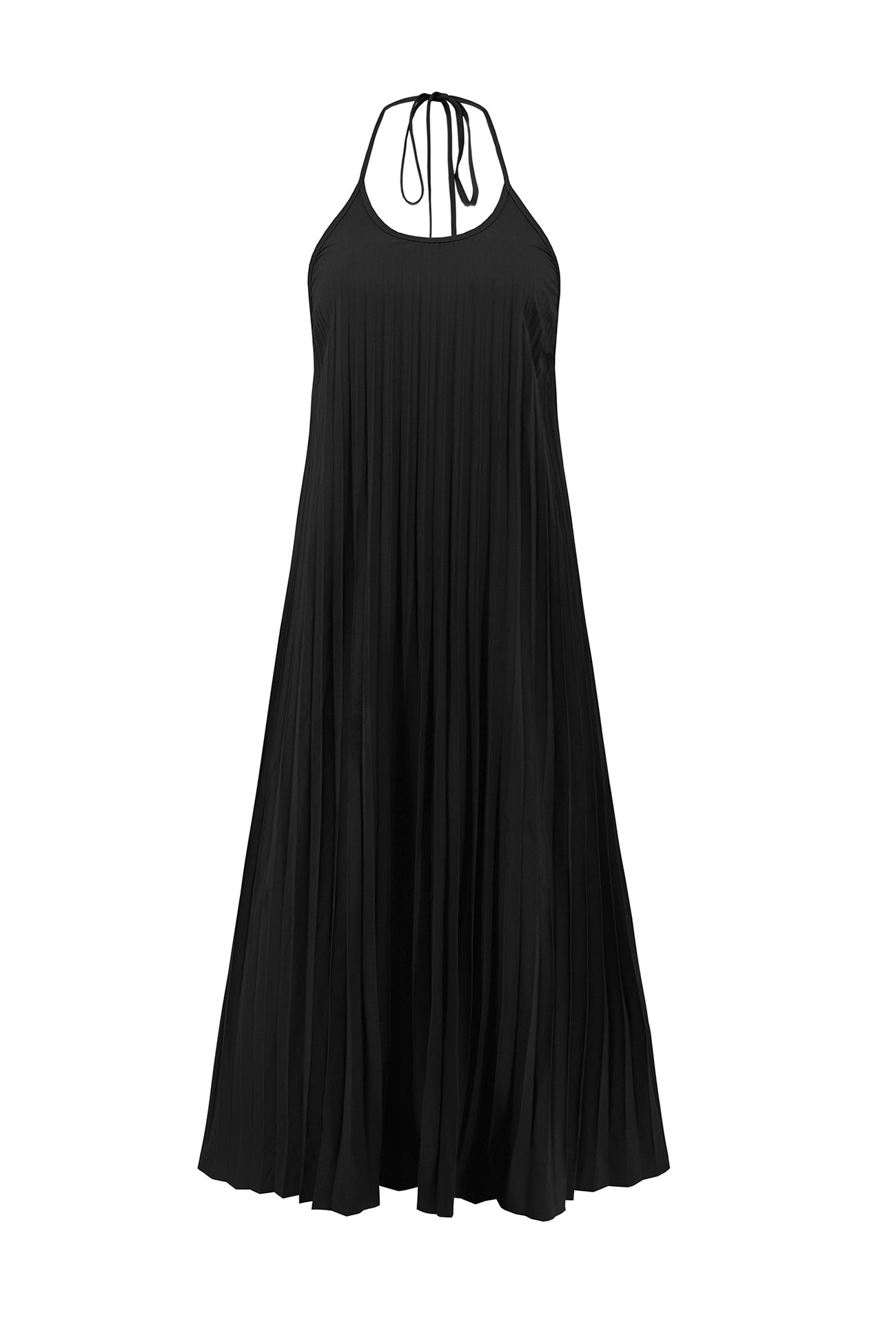 Women's Maxi Dress - Halter Neck - Pleated Flowing Fit - Side Slit Elegant Style