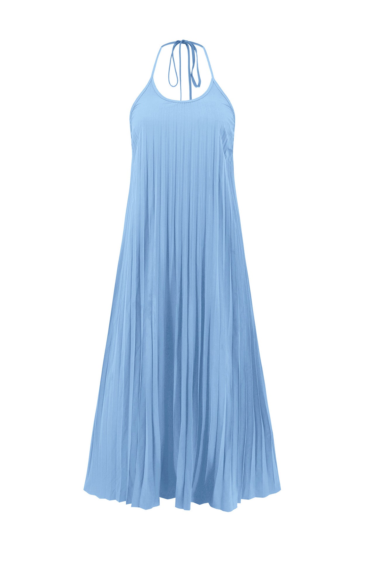 Women's Maxi Dress - Halter Neck - Pleated Flowing Fit - Side Slit Elegant Style