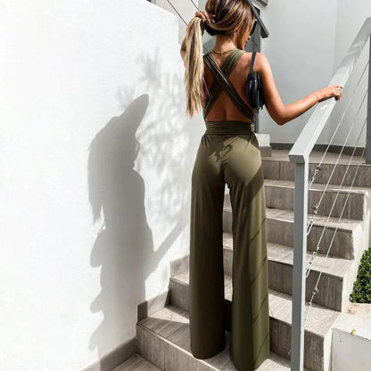 Women's sleeveless solid color lace jumpsuit
