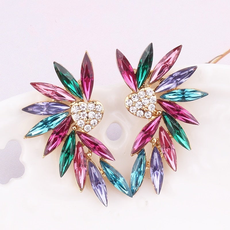 Multicolor heart wings earrings