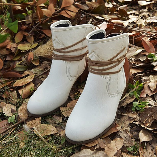 Women's vintage lace-up boots with chunky high heel