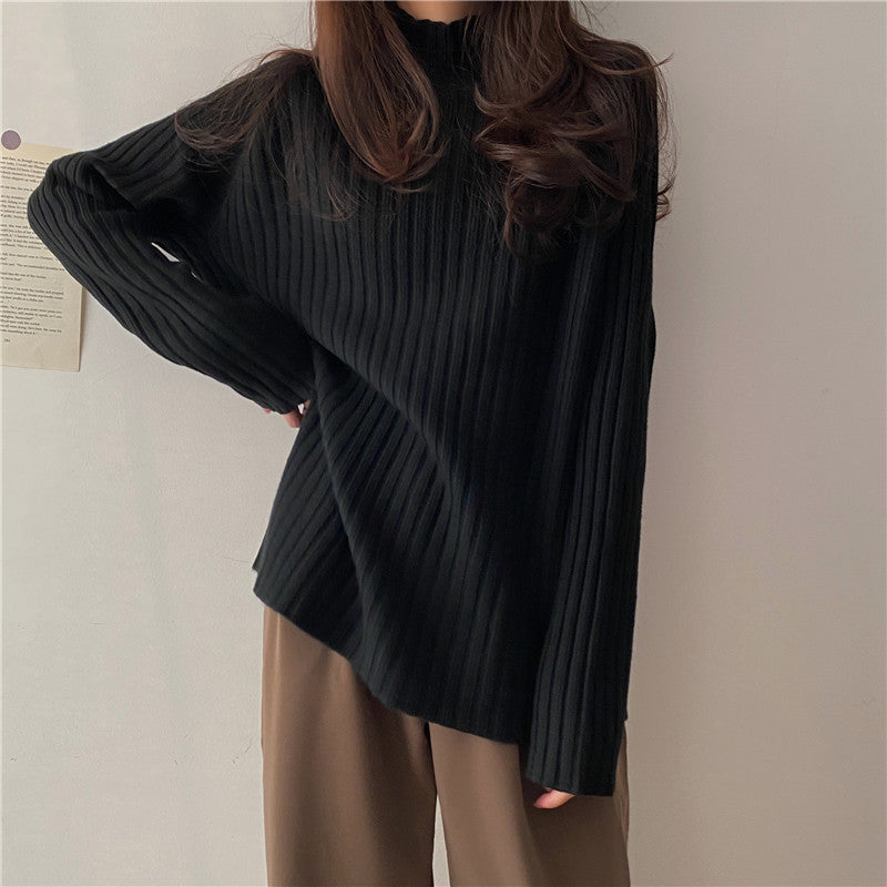 Women’s Knit Sweater - Ribbed Texture - Mock Turtleneck - Long Sleeve Relaxed Fit