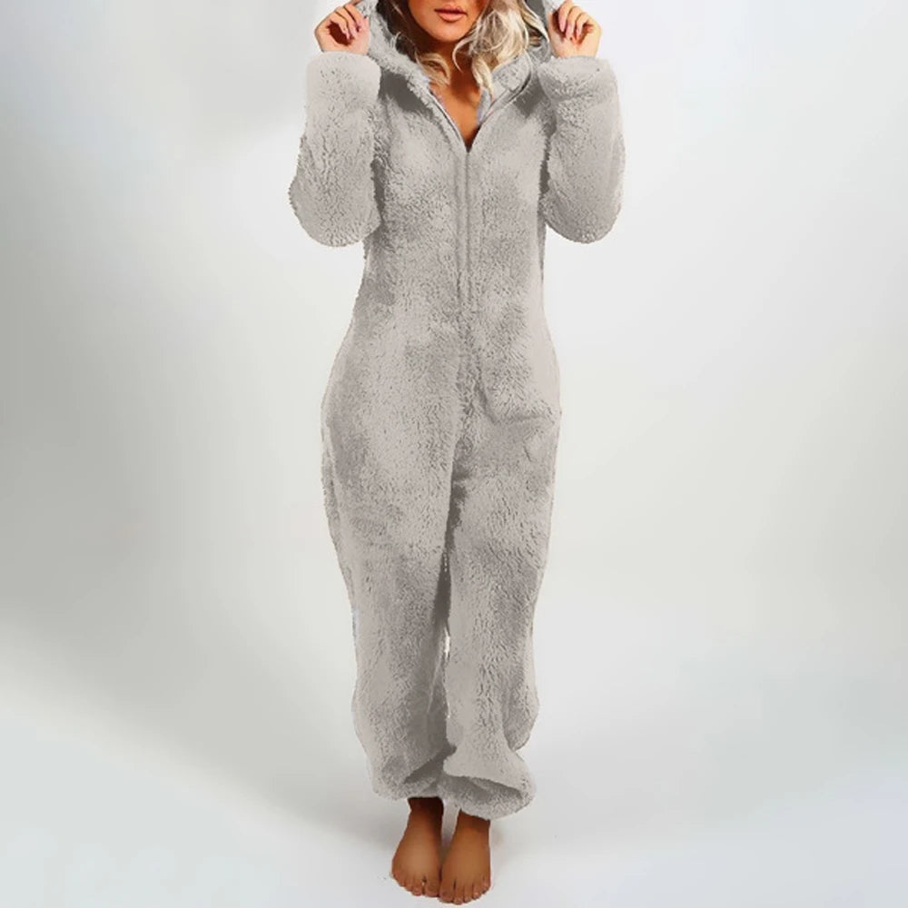 Women's pajama romper with hoodie sleepwear