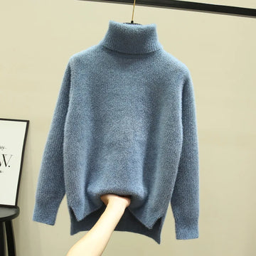 Women's high collar loose thickened imitation mink fleece sweater