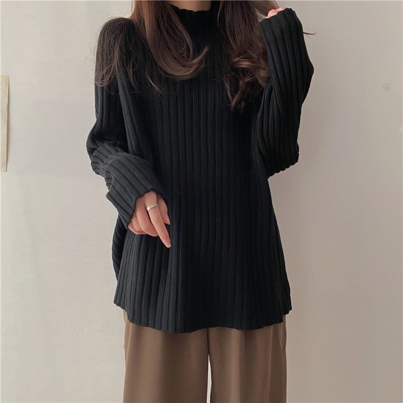 Women’s Knit Sweater - Ribbed Texture - Mock Turtleneck - Long Sleeve Relaxed Fit