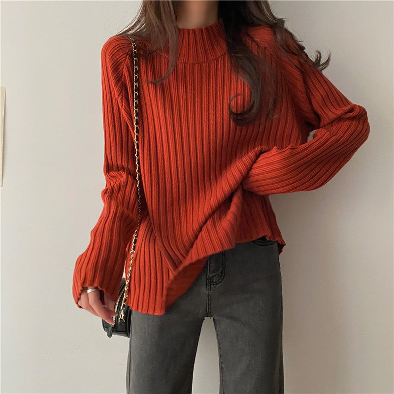 Women’s Knit Sweater - Ribbed Texture - Mock Turtleneck - Long Sleeve Relaxed Fit