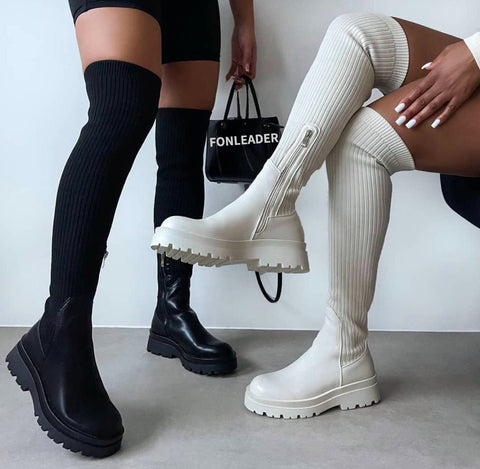 Women's over-the-knee elastic knit high boots