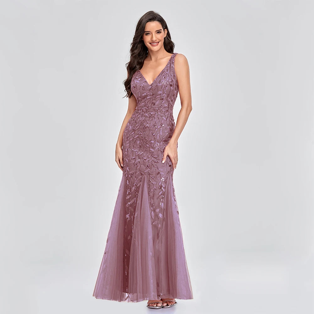 Slim elegant V-neck sleeveless evening dress for women