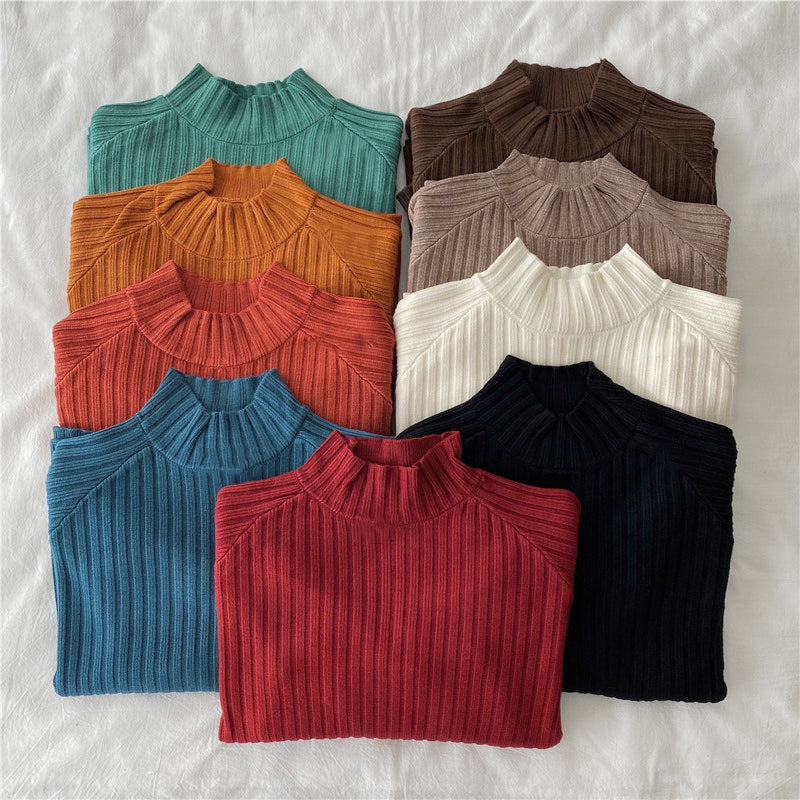 Women’s Knit Sweater - Ribbed Texture - Mock Turtleneck - Long Sleeve Relaxed Fit