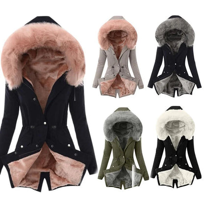 Women's Parka Coat - Faux Fur Lined Hood - Warm Insulated Medium Length