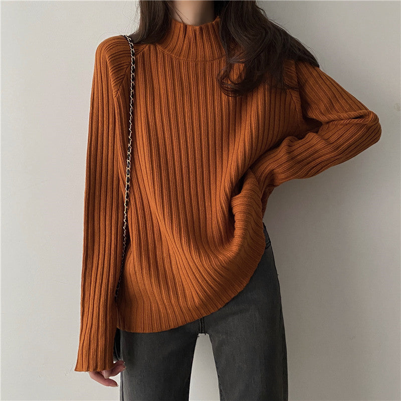 Women’s Knit Sweater - Ribbed Texture - Mock Turtleneck - Long Sleeve Relaxed Fit