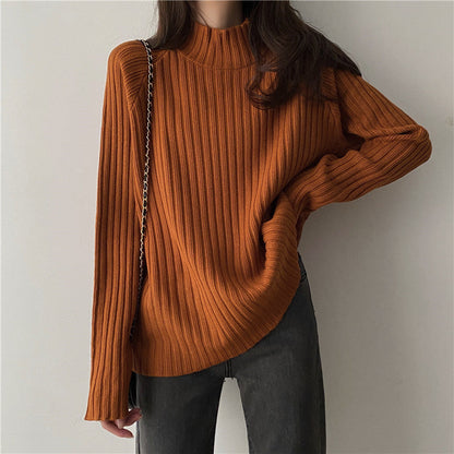 Women’s Knit Sweater - Ribbed Texture - Mock Turtleneck - Long Sleeve Relaxed Fit