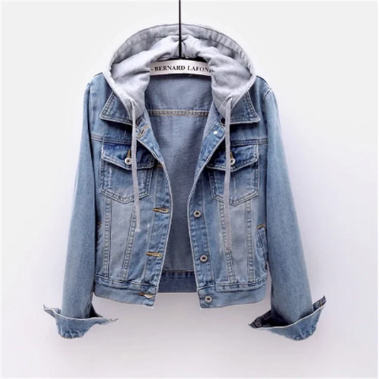 Hoodie Attached Button Front Denim Jacket