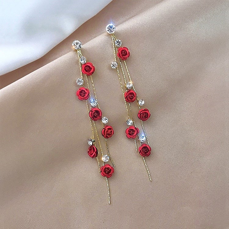 Handmade rose cascade earrings