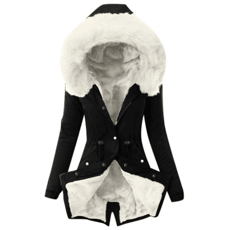 Women's Parka Coat - Faux Fur Lined Hood - Warm Insulated Medium Length