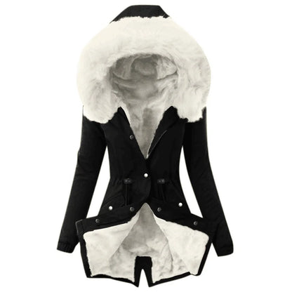 Women's Parka Coat - Faux Fur Lined Hood - Warm Insulated Medium Length