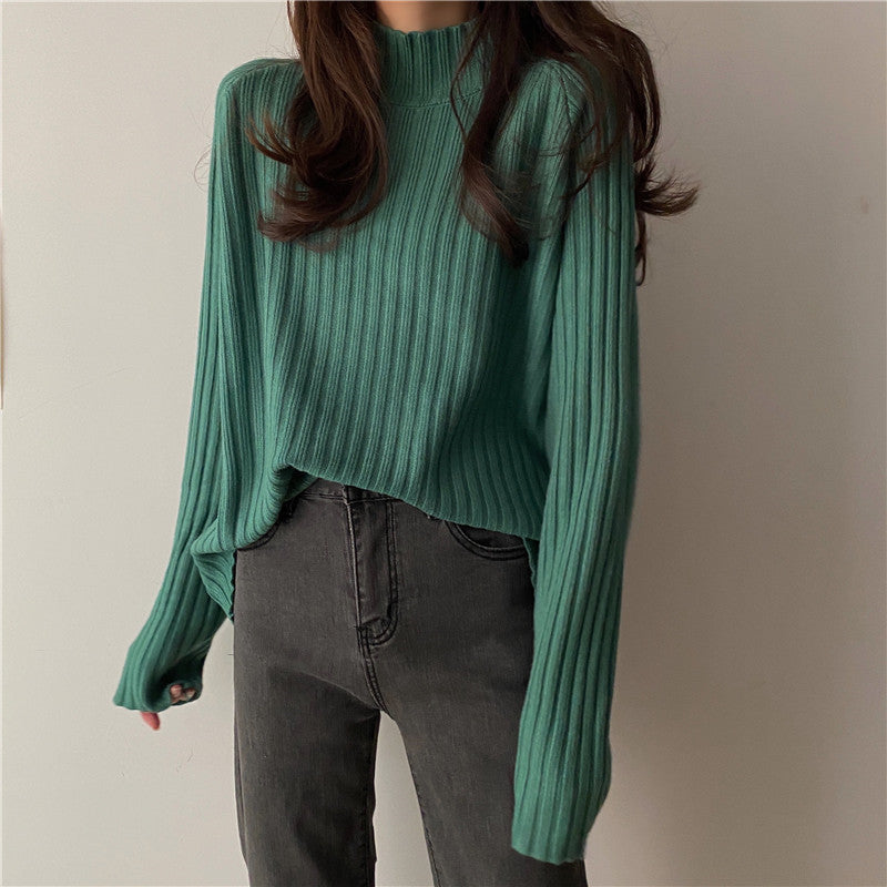 Women’s Knit Sweater - Ribbed Texture - Mock Turtleneck - Long Sleeve Relaxed Fit