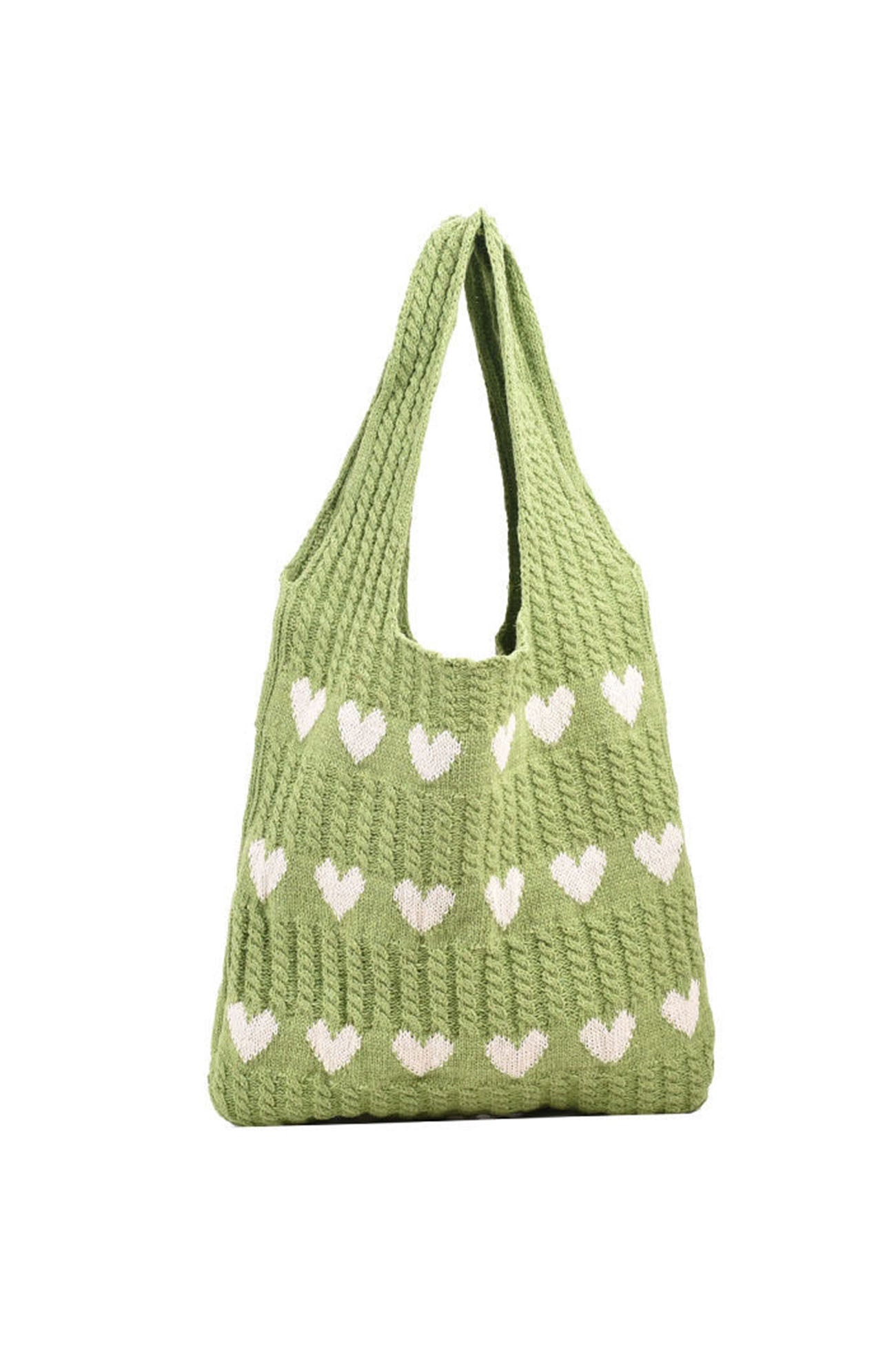 Women's Knitted Tote Bag - Heart Pattern - Handmade Casual Shoulder Bag