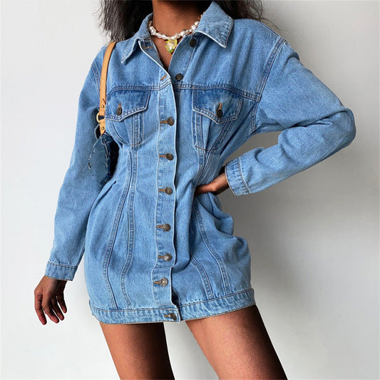 Slim Fit Button-Down Denim Shirt Dress