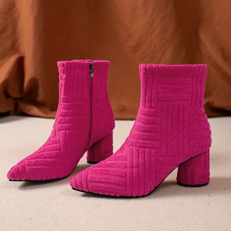 Women's pointed high heel thick heel boots with side zipper