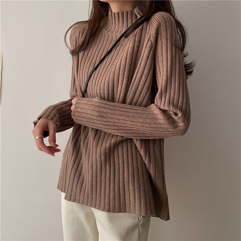 Women’s Knit Sweater - Ribbed Texture - Mock Turtleneck - Long Sleeve Relaxed Fit