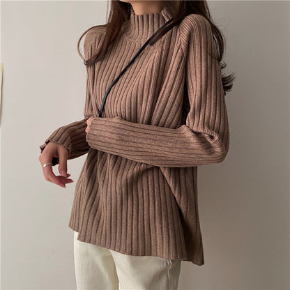 Women’s Knit Sweater - Ribbed Texture - Mock Turtleneck - Long Sleeve Relaxed Fit