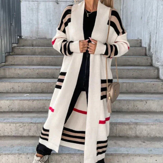 Striped Knitted Long Cardigan