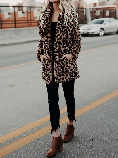 Sienna - leopard print coat with lapels and pockets