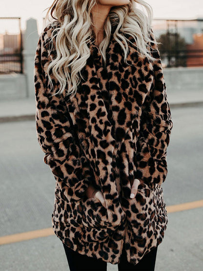 Sienna - leopard print coat with lapels and pockets